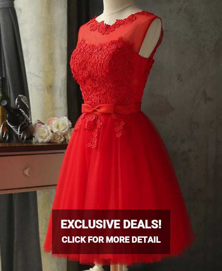 Red Tulle Short Lovely Knee Length Party Dresses, Red Formal ...