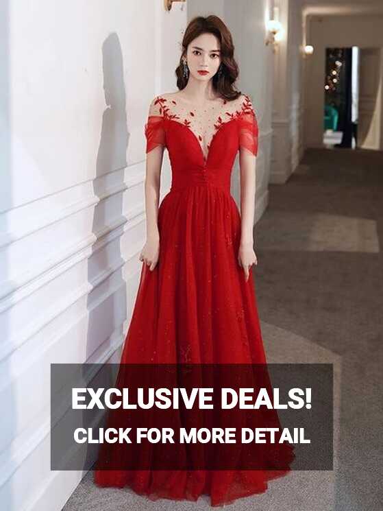 Red Tulle Sweetheart Elegant Long Formal Dress, Red Party Dress ...