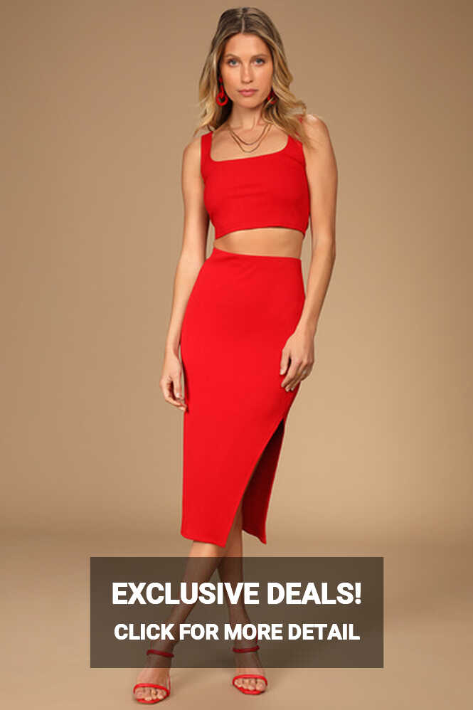 Red Two-Piece Dress - Ribbed Bodycon 2-Piece Dress - Dress Set - Lulus