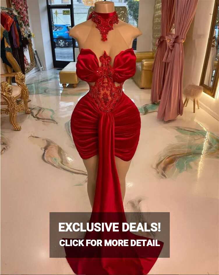 Red Velvet Mermaid Red Mermaid Prom Dress For Black Girls 2022 ...