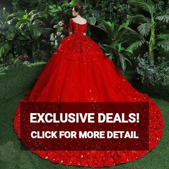 Red Wedding Dress Plus Size Princess Short Sleeve Ball Gown