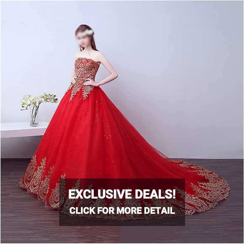 Red Wedding Dress with tail Ball Gown Lace Style Embroidery Bridal ...