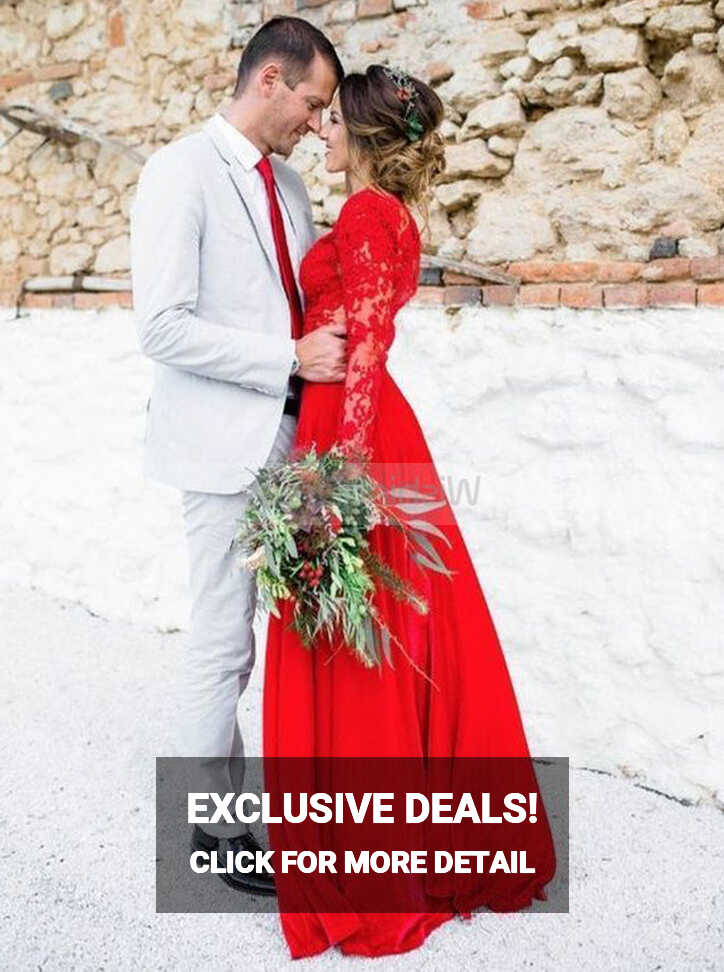 Red Wedding Dresses,Wedding Dress with Long Sleeves,Destination ...