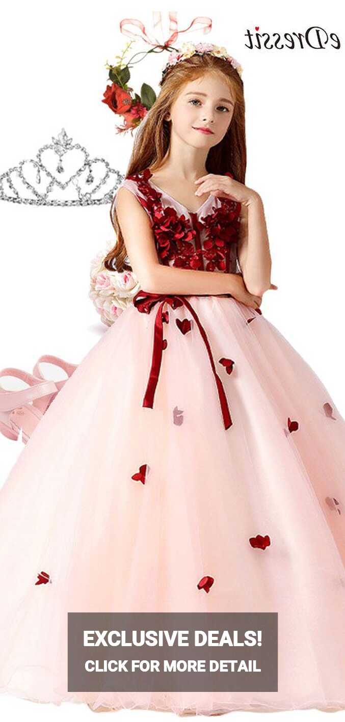 Red/White Children Wedding Flower Girl Dress