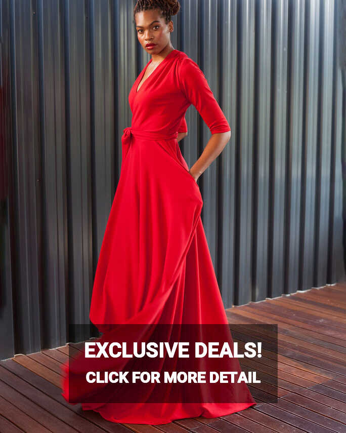 Red Wrap Evening Dress, Erre | Available on Equilibrio