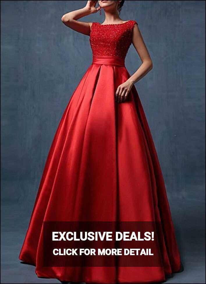 Red floor length satin wedding dress