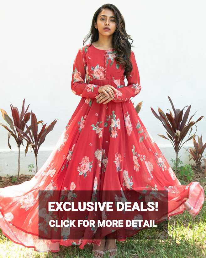 Red floral georgette dress by Athira Designs | The Secret Label