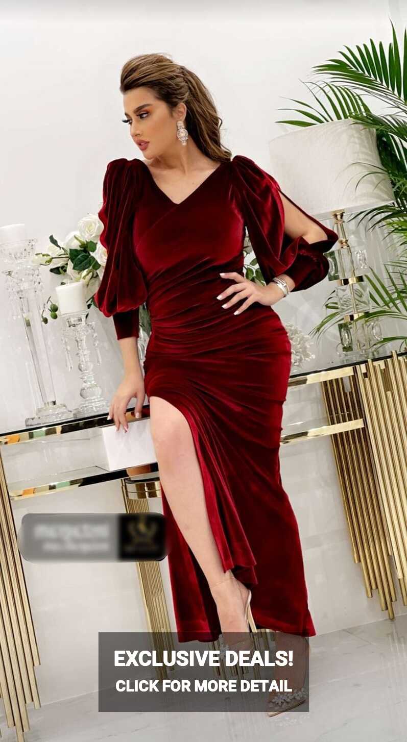 Red velvet dress Latest arabian style dressing Party wear dresses ...