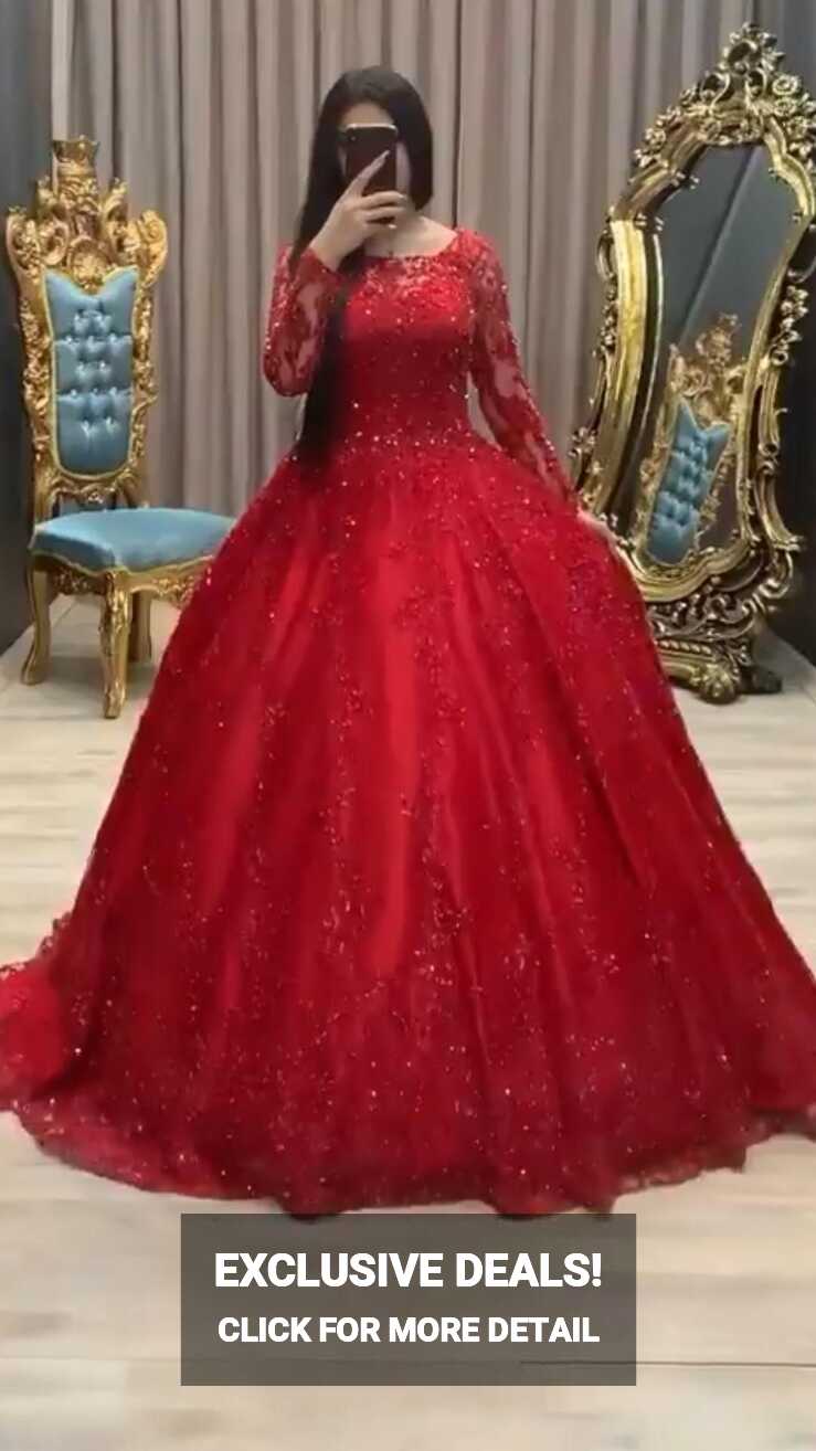 Red wedding dresses with sleeves