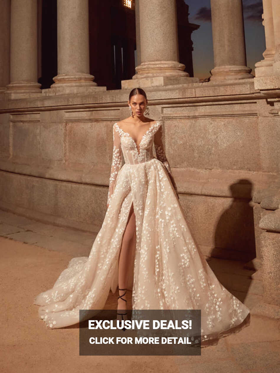 Reina | Deep V Corset Long-Sleeve Wedding Ball Gown - Amor ...