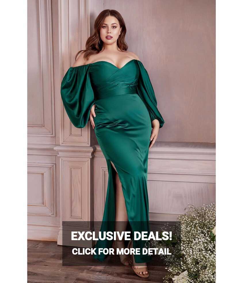 Retro &amp; Vintage Plus Size Emerald Satin Long Sleeve Bridesmaid ...