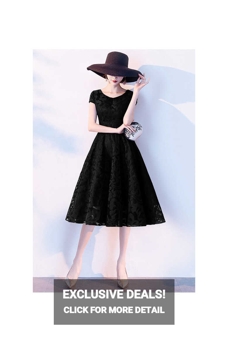 Retro Lace Tea Length Semi Formal Dress With Cap Sleeves - $69.48 ...