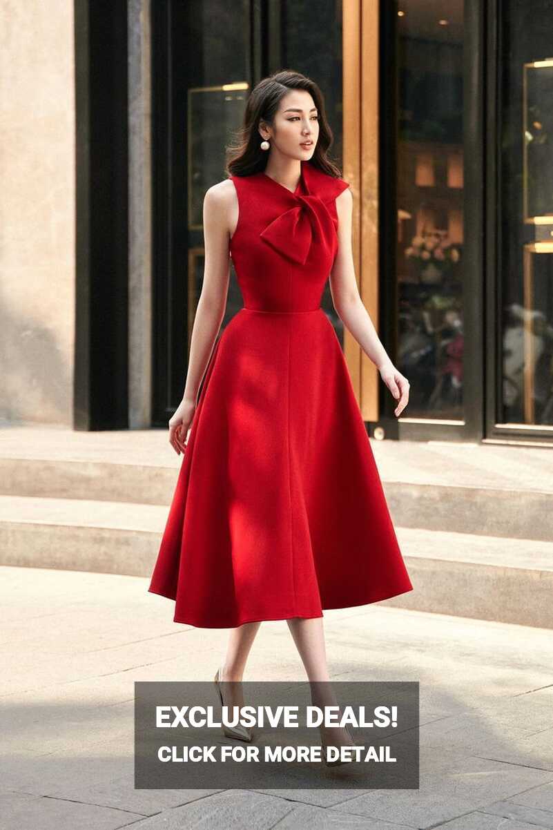 Retro vintage cocktail gold red wedding guest bridesmaid twist ...