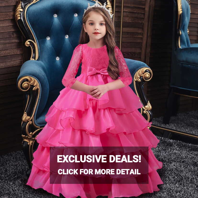 Rewenti Kids Dress Girls Middle Sleeve Princess Dress Bow Tie Lace ...