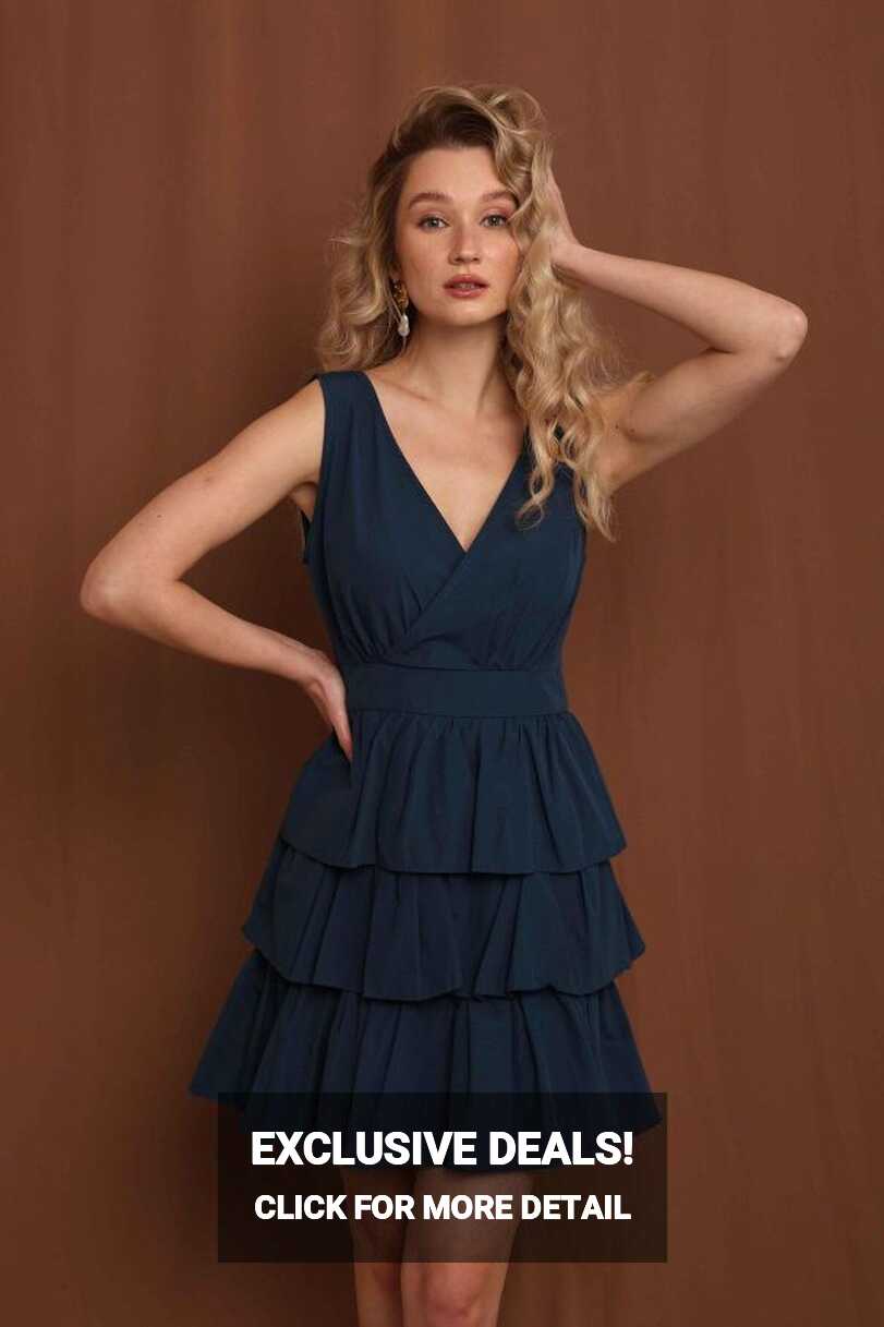 Reyon Layered Ruffle Dress Indigo - Trendyol