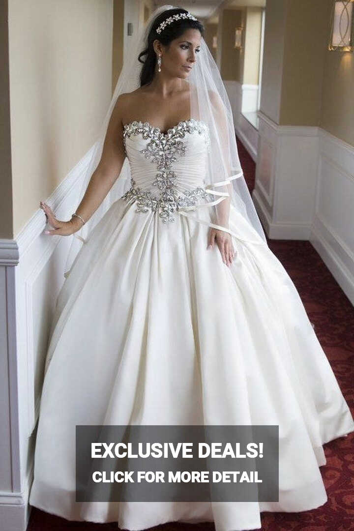 Rhinestones Sweetheart Satin Bridal Gown with Corset Back ...