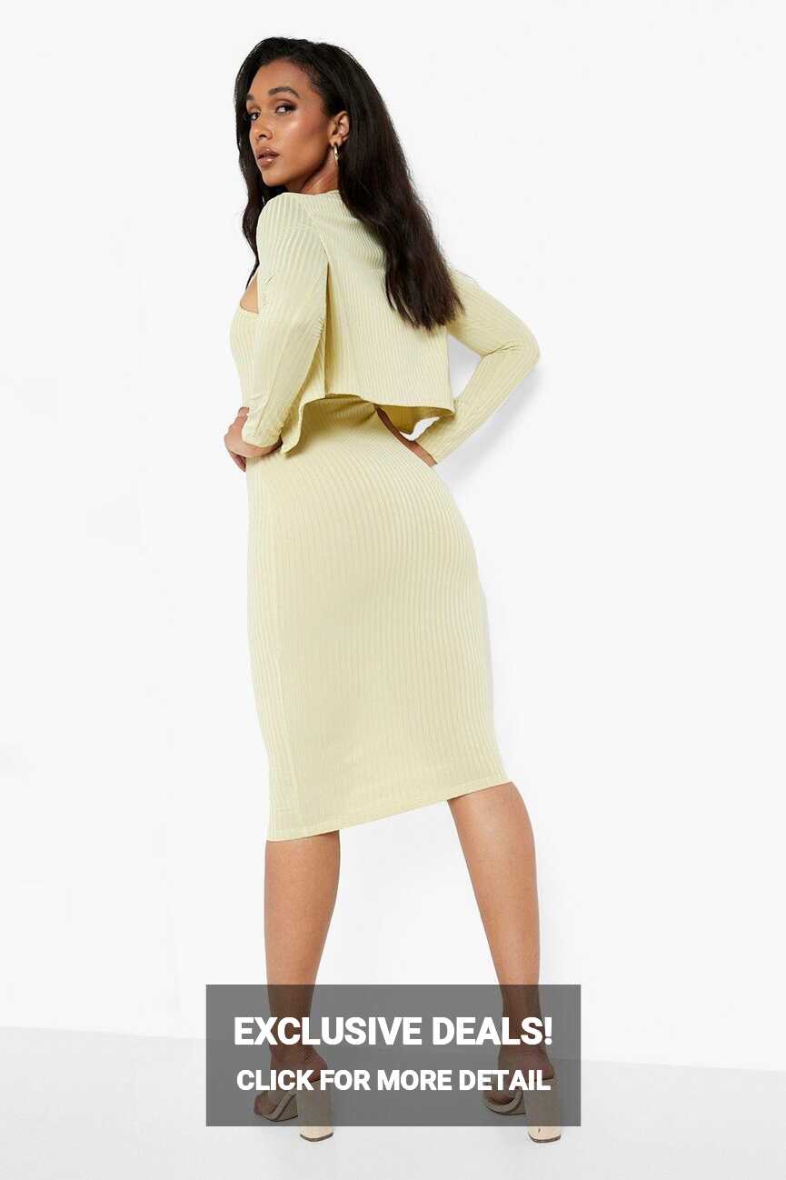 Ribbed Midi Dress &amp; Cardigan Set | boohoo AU