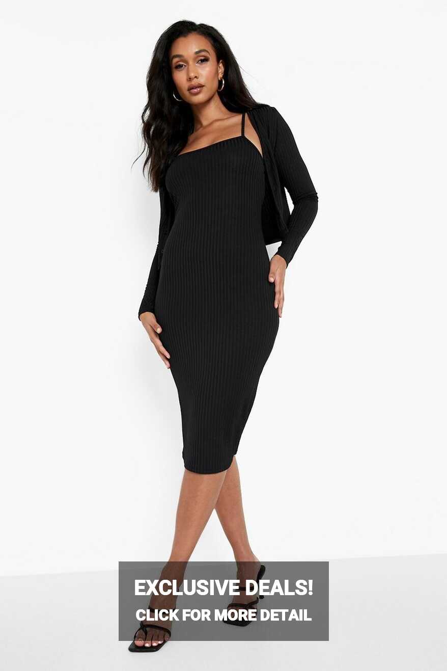 Ribbed Midi Dress &amp; Cardigan Set