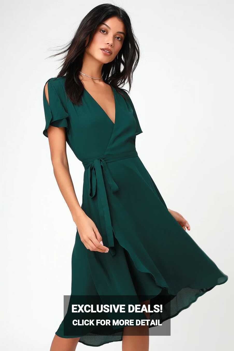 Rise to the Occasion Emerald Green Midi Wrap Dress