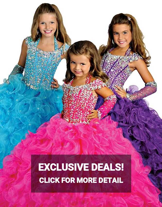 Ritzee Girls Halter Pageant Dress With Beaded Detailing, Full ...