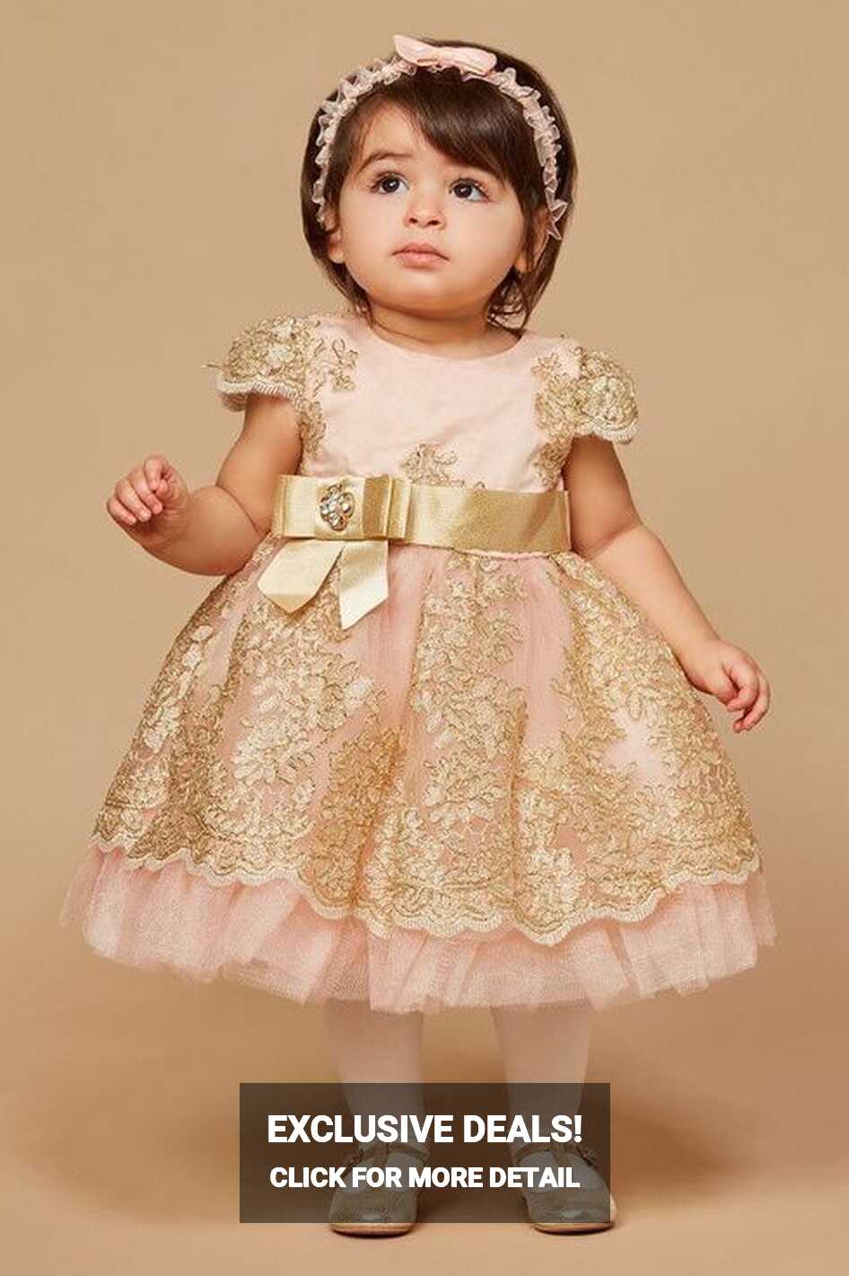 Romano Baby Girls Pink Gold Lace Special Occasion Dress