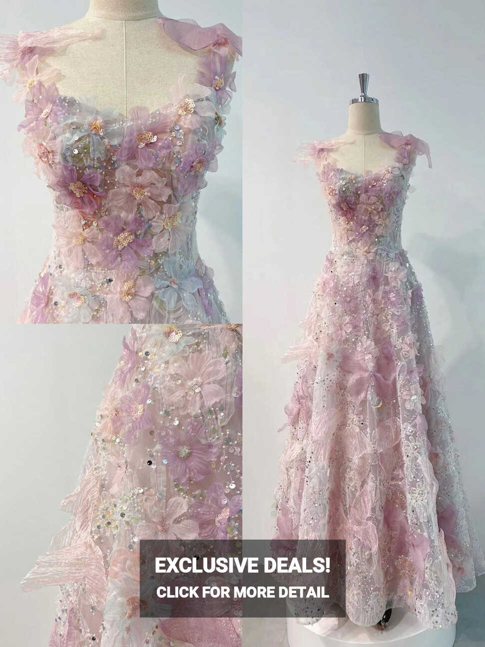 Romantic Pink 3D-Floral Prom Dress Formal Dress