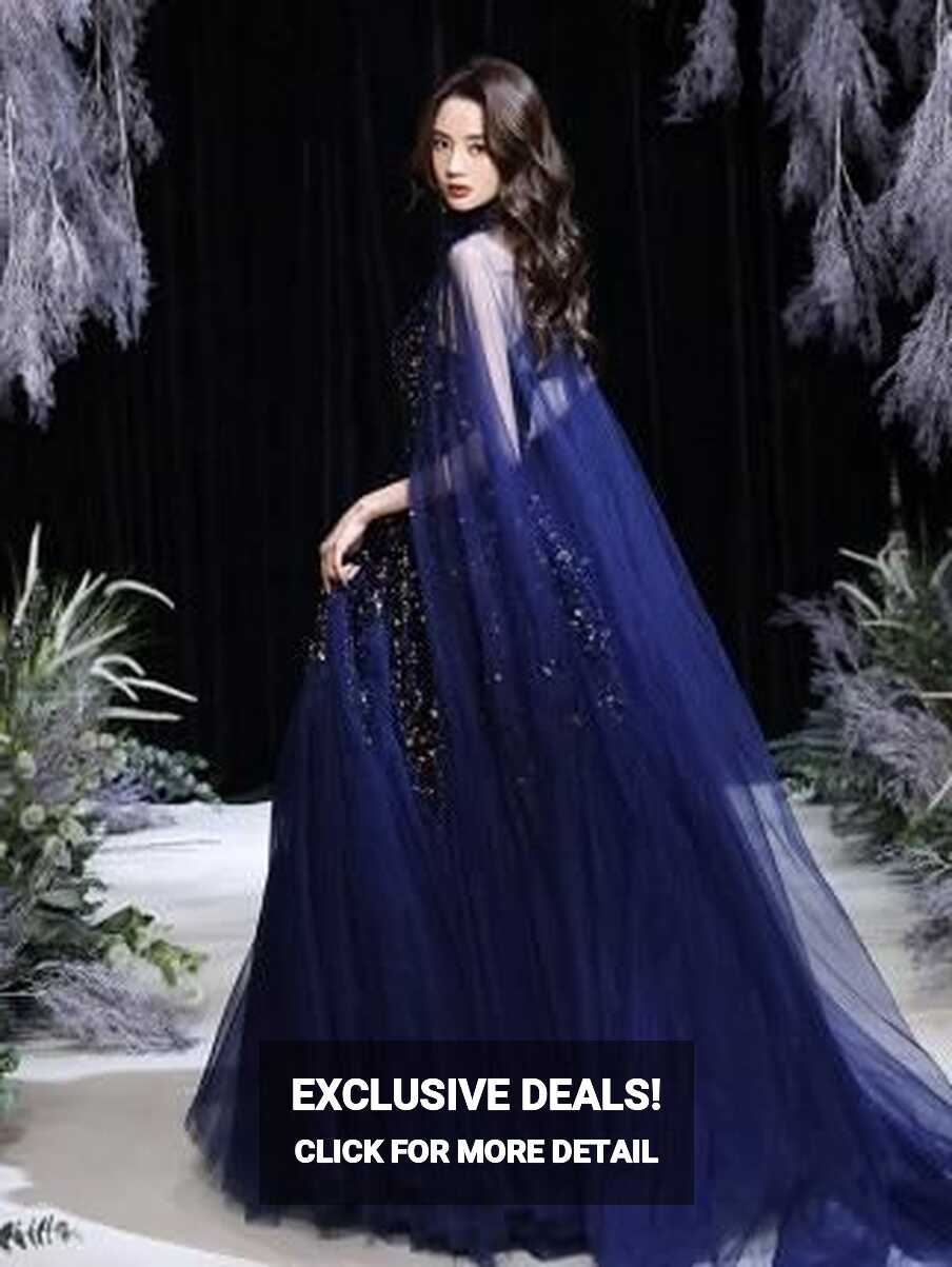 Romantic Royal Blue Glittering Star Gown with Cloak (Custom option ...