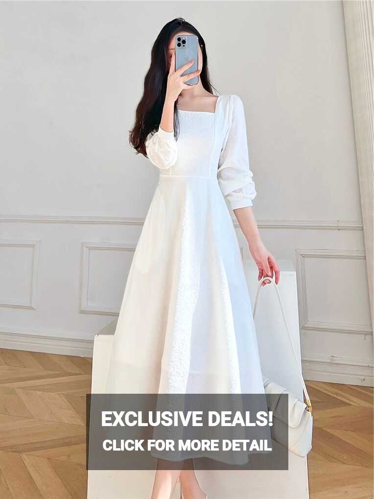 RosEvans Fashion Autumn White A-line Dress Female Long Sleeve ...