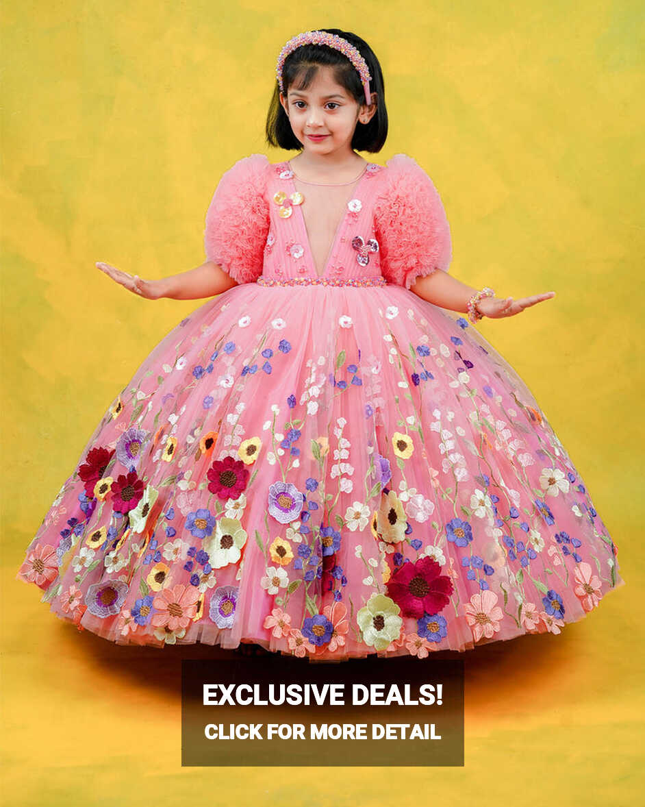 Rose Embroidery Kids Ball Gown Online | Kids Party Wear Dresses ...