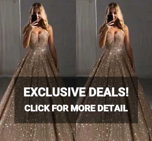 Rose Gold Princess Gold Sparkly Prom Dress With Deep V Neck And ...