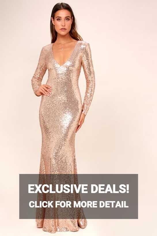 Rose Gold Sequin Maxi Dress - Long Sleeve Maxi Dress - Lulus