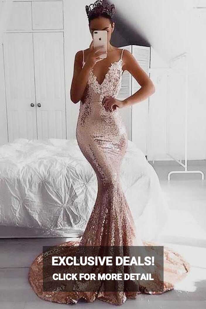 Rose Gold Sequins Mermaid Evening Dress | Cheap prom dresses long ...