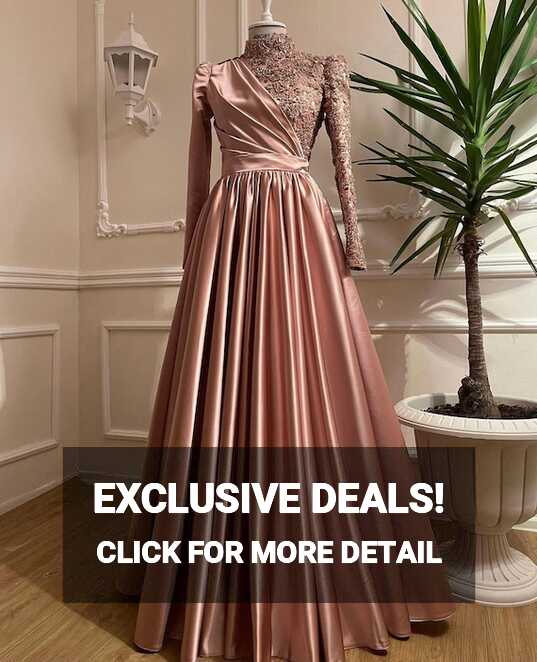 Rose Gold Silver Prom Dress Long Sleeves Dubai Evening Dresses ...