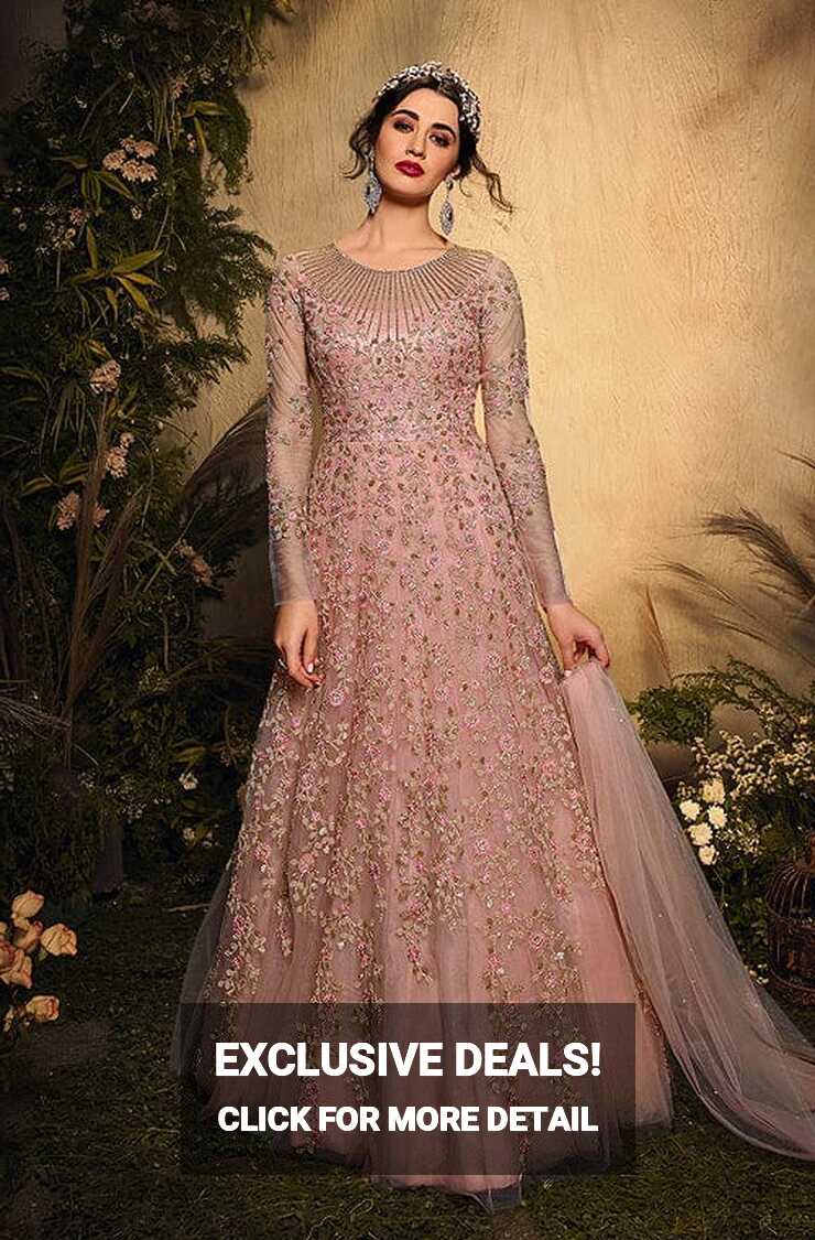 Rose Pink Designer Heavy Embroidered Bridal Anarkali Gown ...