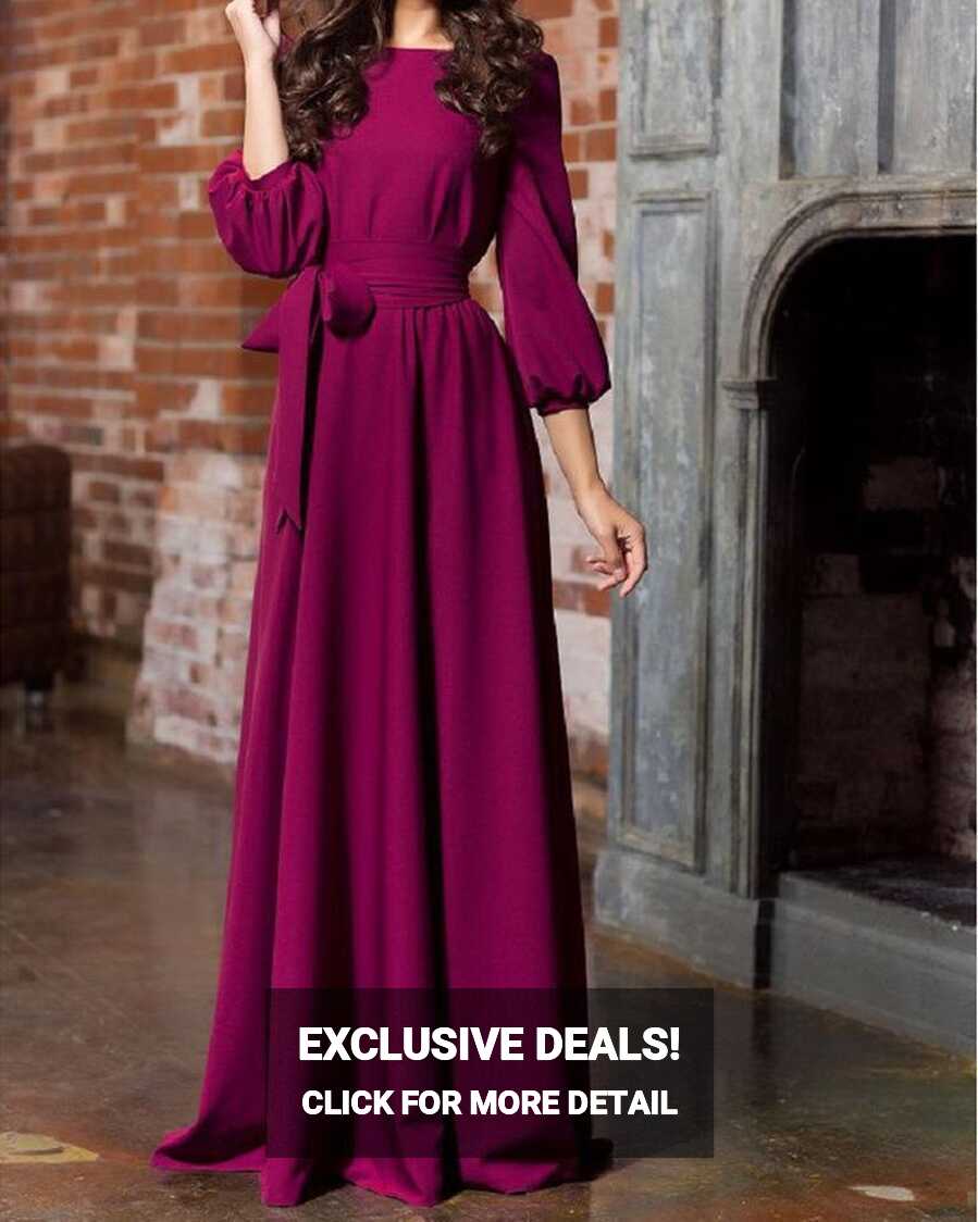 Round Neck Casual Long Dress Beautiful Retro Three Seasons Sleeve ...