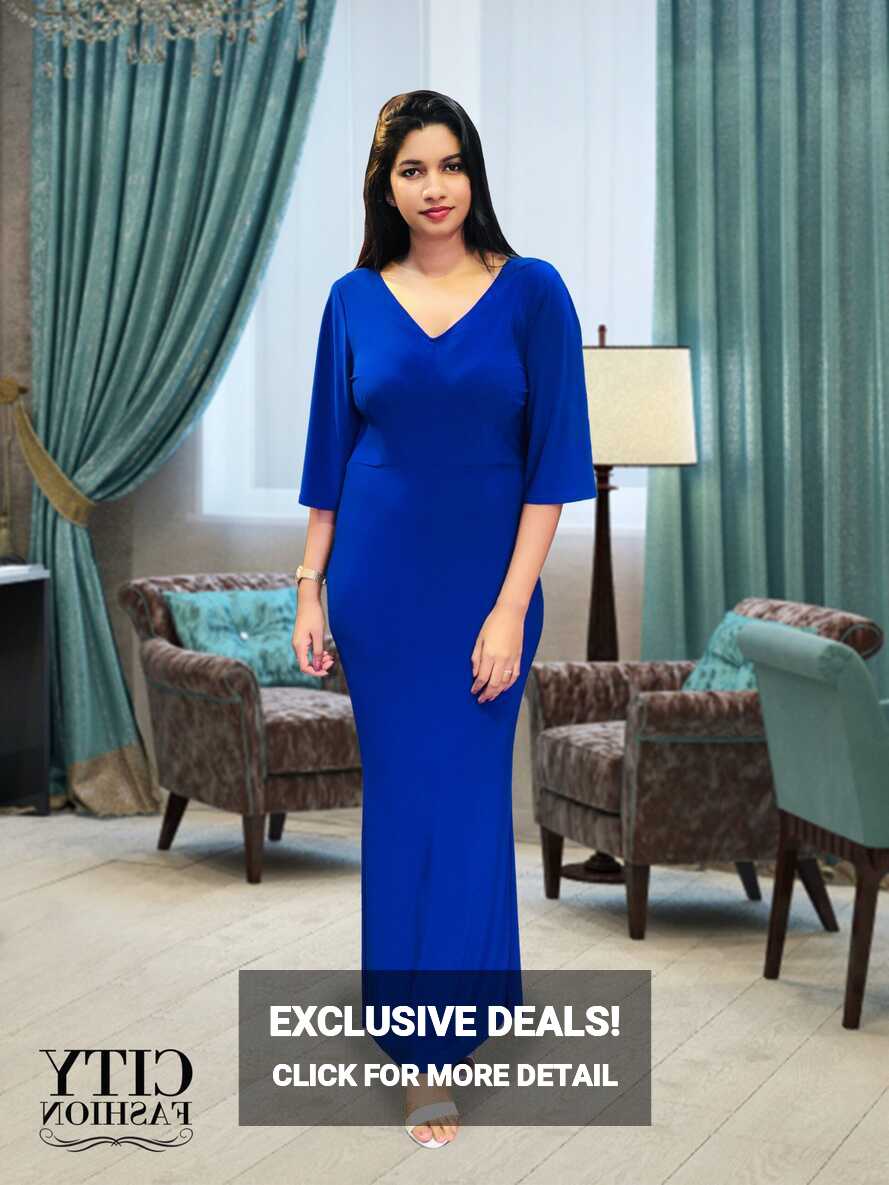 Royal Blue Bell Sleeve Tight Party Dress - City Fashion