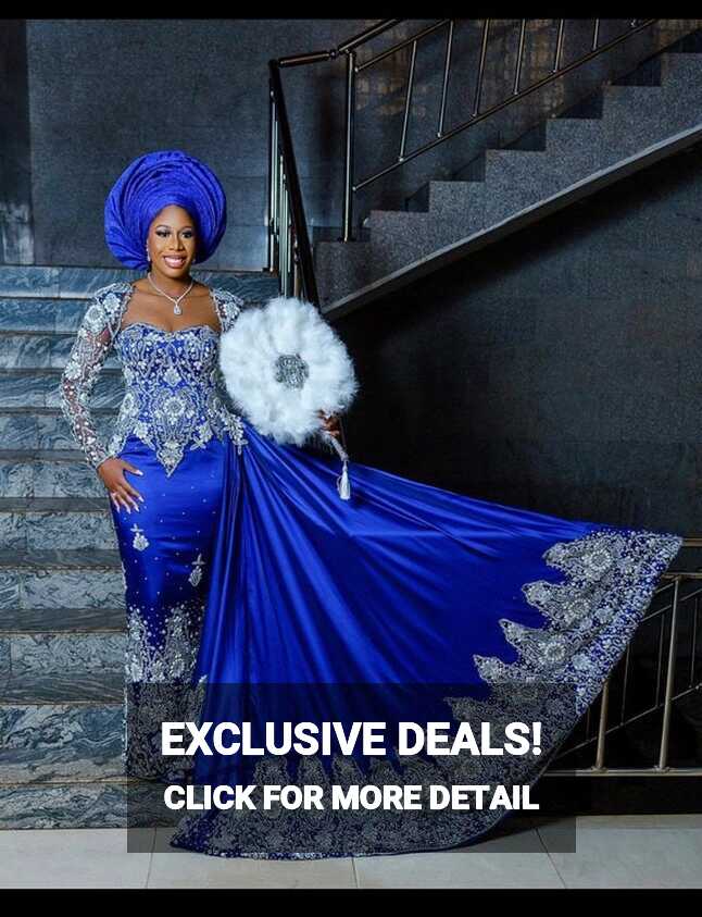 Royal Blue Classy Fabric, Beaded Bridal George Fabric for Nigeria ...