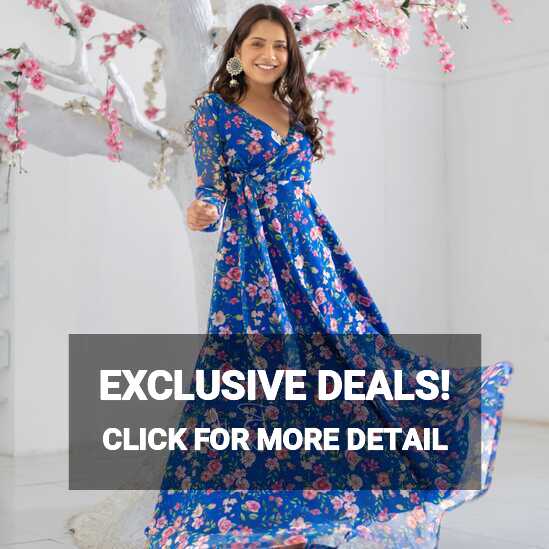 Royal Blue Colour Flower Print Georgette Angharkha Gown – Byutify.in