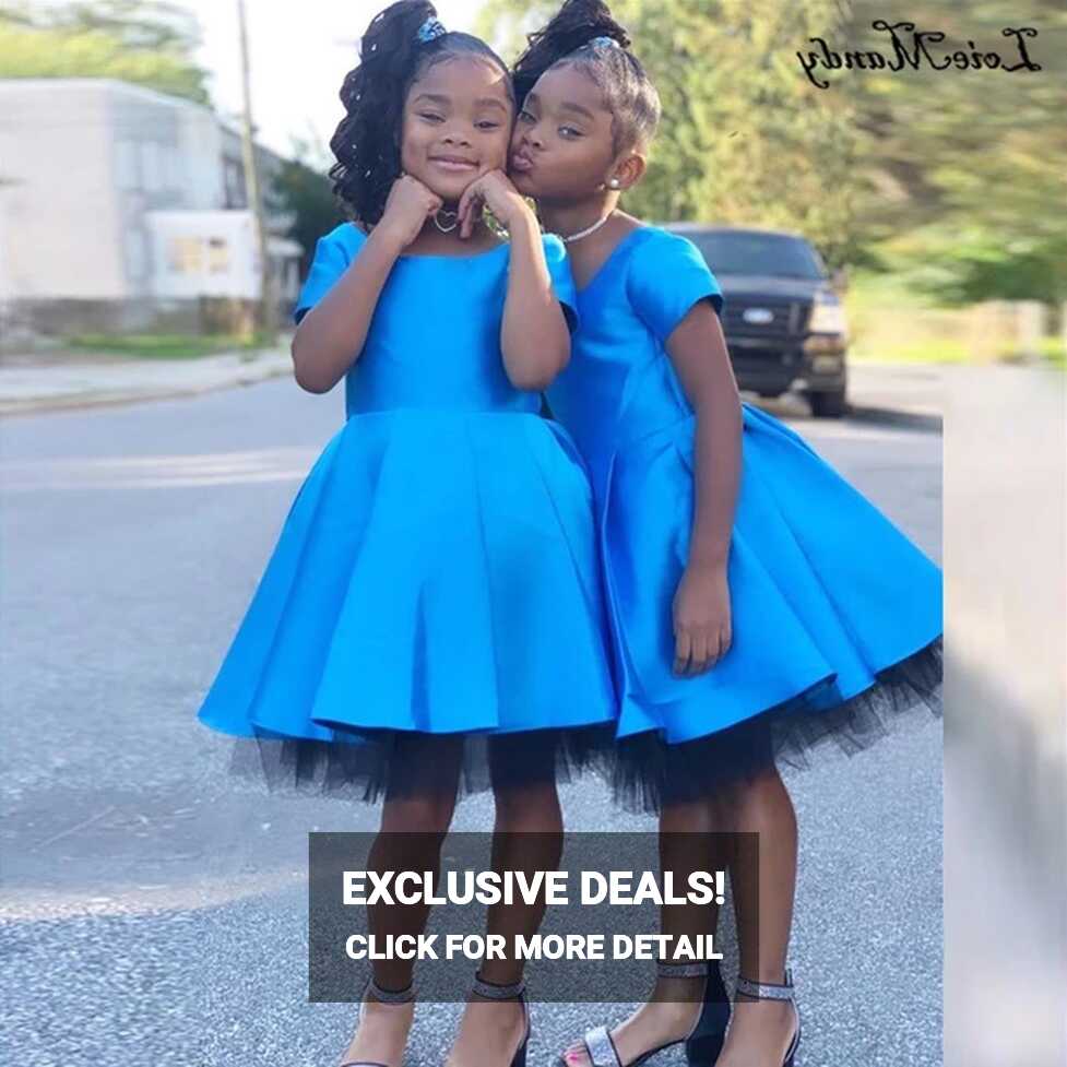 Royal Blue Flower Girl Dress For Wedding Short Sleeves Princess ...