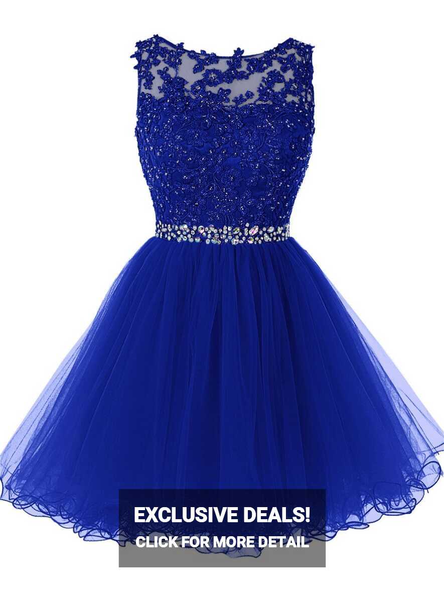 Royal Blue Keyhole Back Cocktail Dress, Party Dress With Lace ...