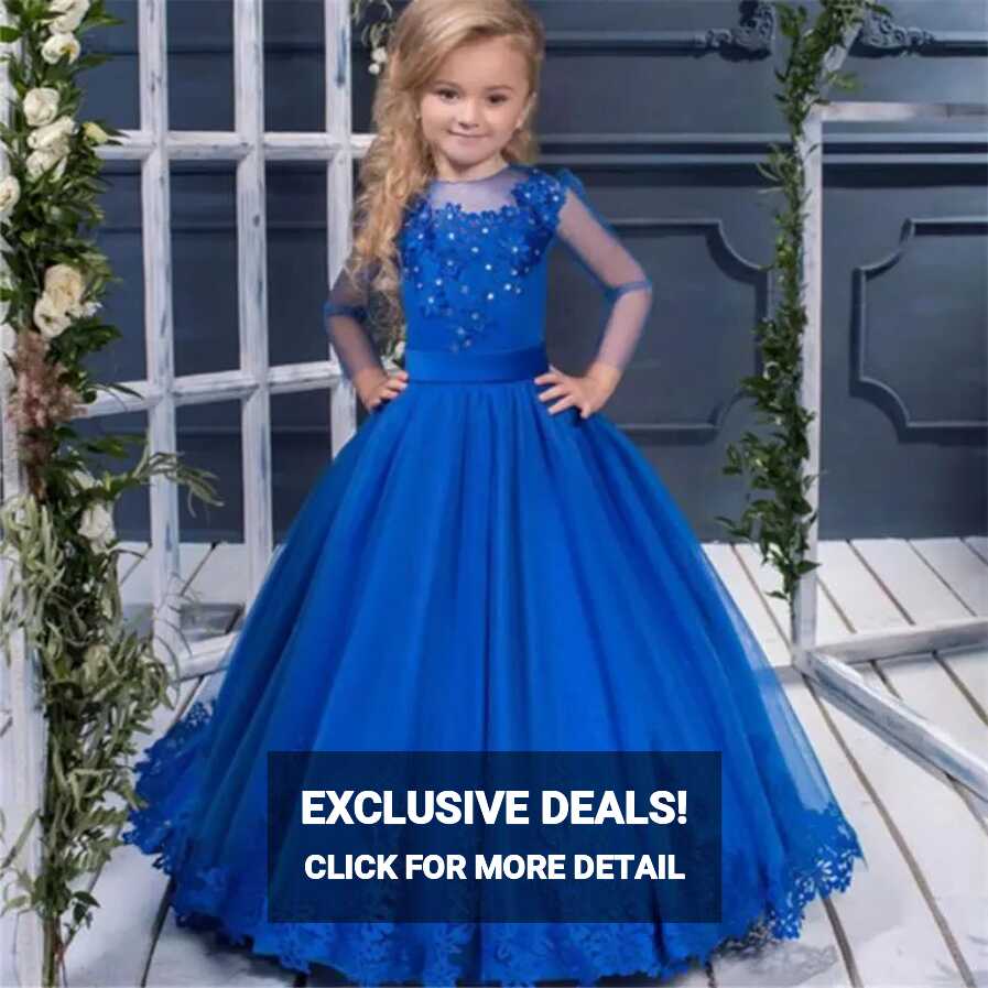 Royal Blue Lace Applique Flower Girl Custom Evening Gown For First ...