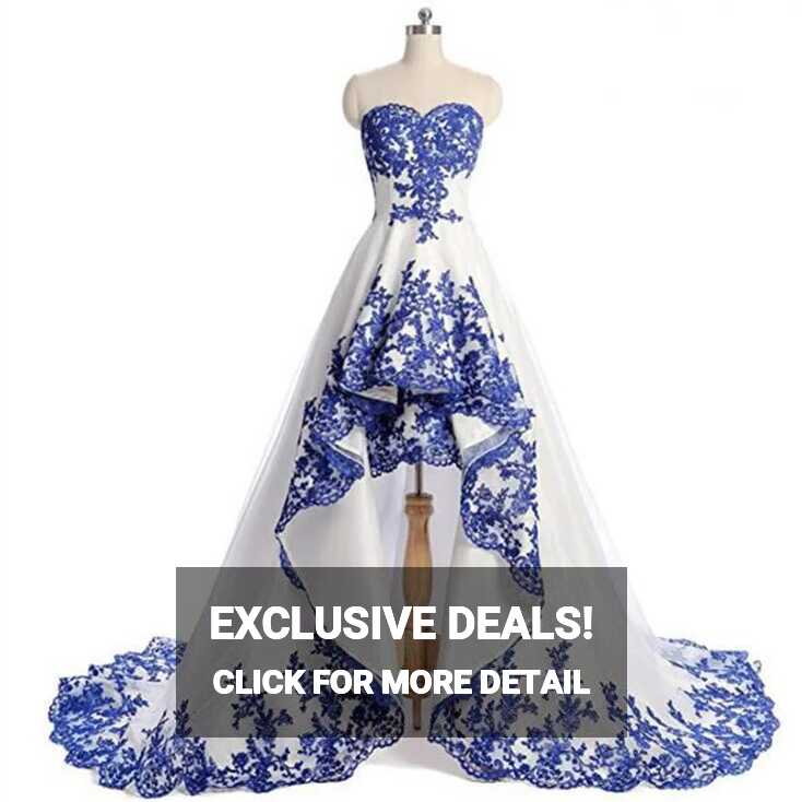 Royal Blue Lace Applique High Low Embroidered Wedding Dress ...