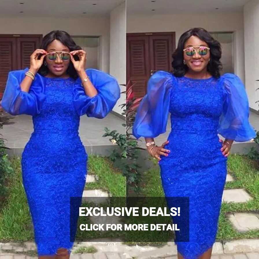 Royal Blue Lace Knee Length Blue Lace Cocktail Dress With Puffy ...