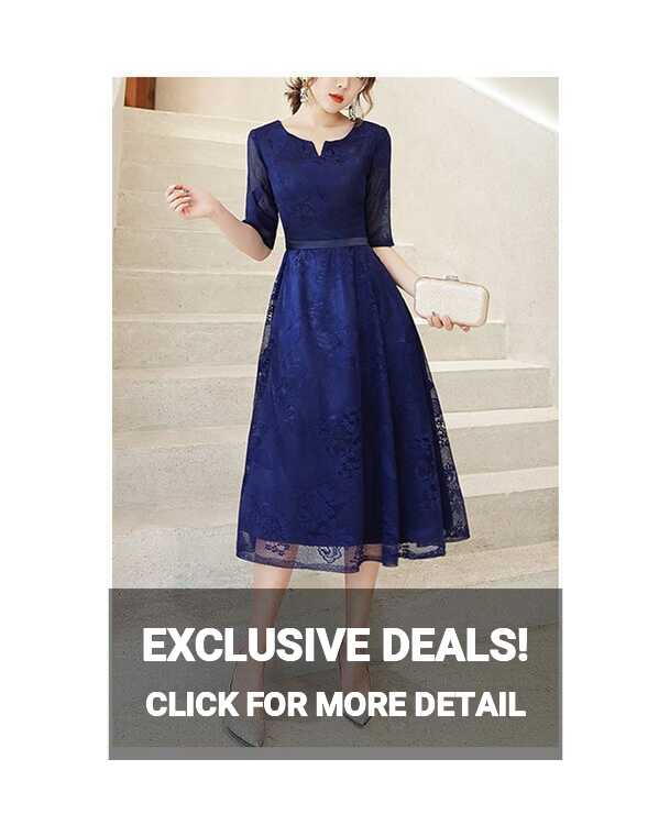 Royal Blue Midi Wedding Guest Dress With Half Sleeves #J1569 ...