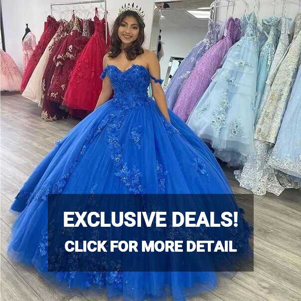 Royal Blue Off-Shoulder Ball Gown With Flowers Tulle Quinceanera ...