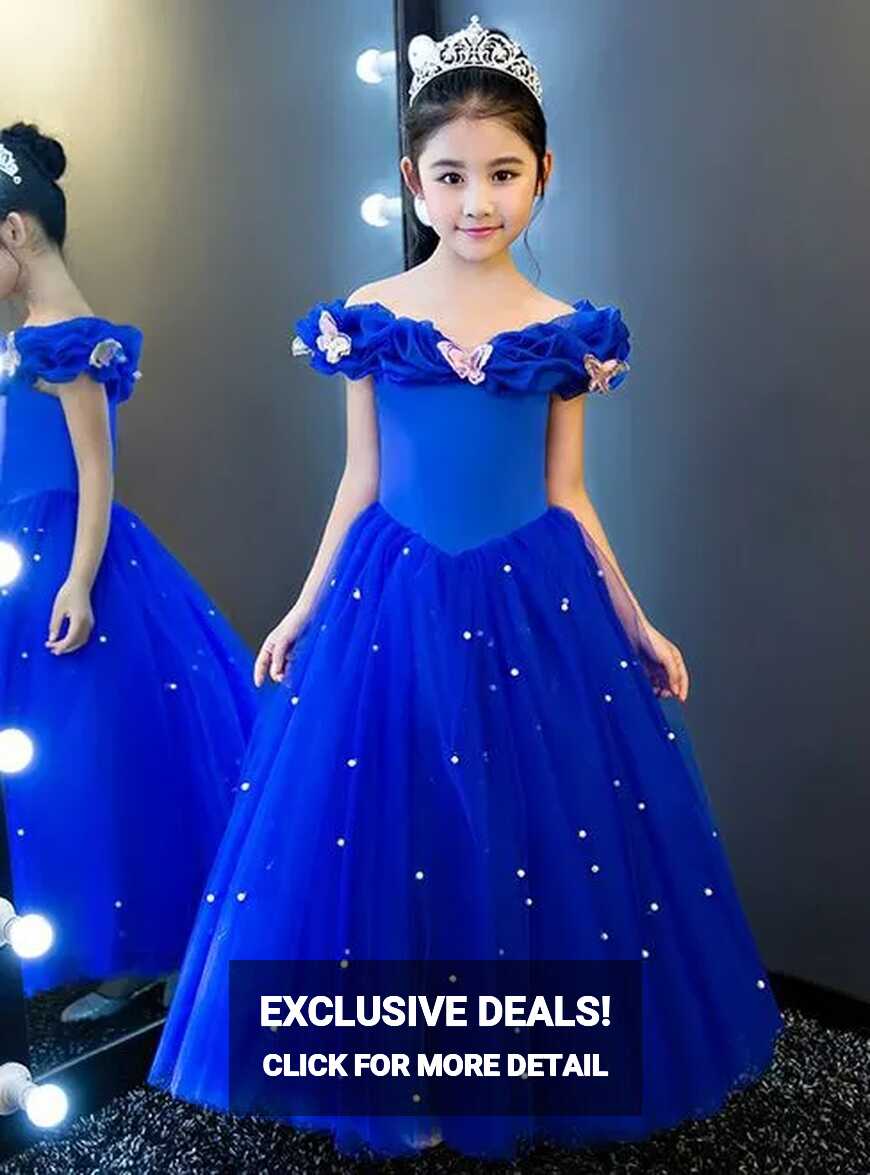 Royal Blue Off Shoulder Cinderella Butterfly Pageant Dress With ...