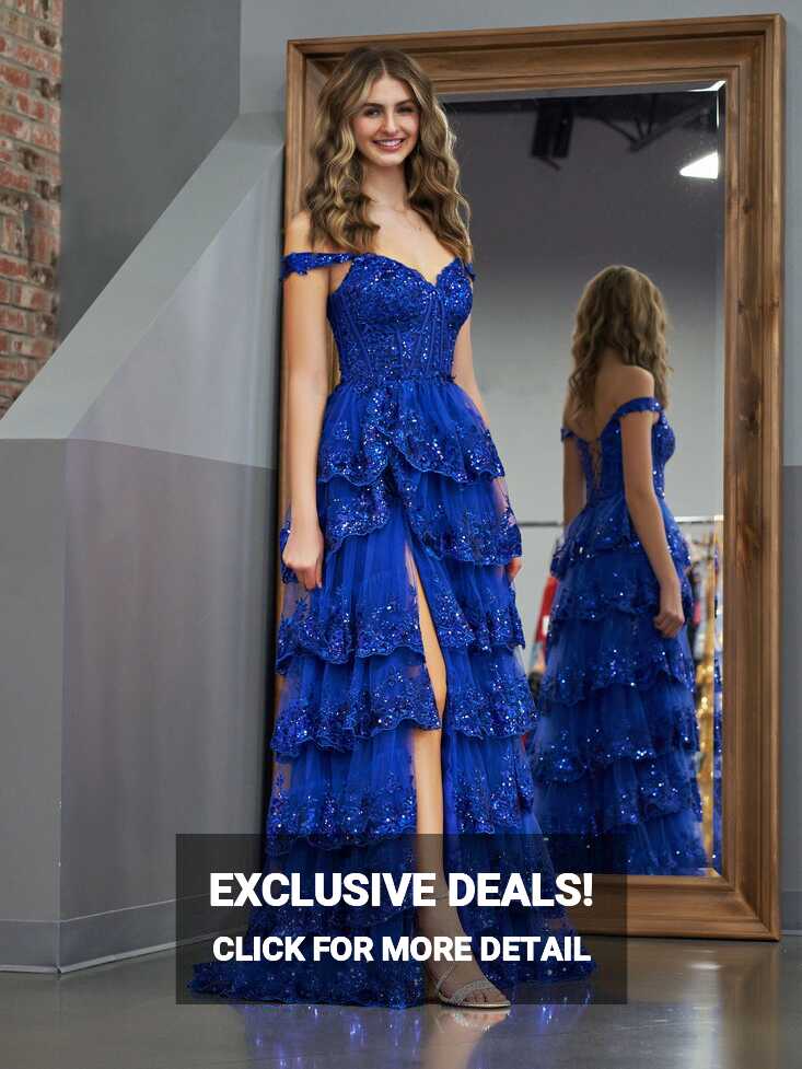 Royal Blue Princess A Line Off the Shoulder Corset Prom Dress with ...