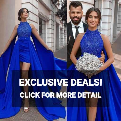 Royal Blue Satin Halter High Low Dress With Sexy Details 2021 Prom ...