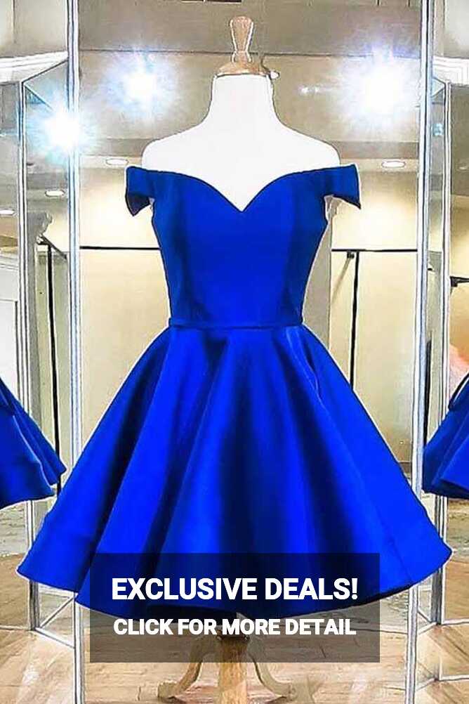 Royal Blue Satin Off Shoulder Homecoming Dresses, SH623 | Simidress