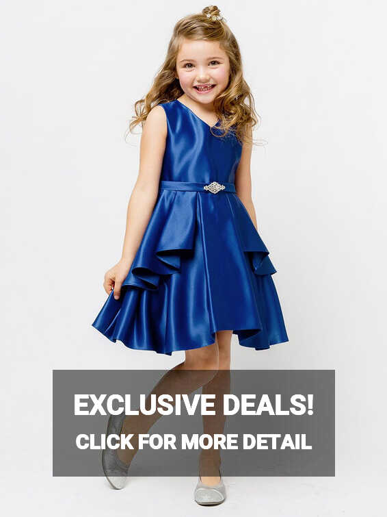 Royal Blue Satin Sleeveless V-Neck Dress w/ Ruffles - Pink Princess